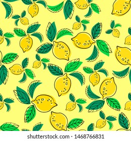 Lemon seamless pattern. Seamless pattern with lemon on light background. Fruit lemon background. Lemon pattern.