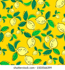 Lemon seamless pattern. Seamless pattern with lemon on light background. Fruit lemon background. Lemon pattern.