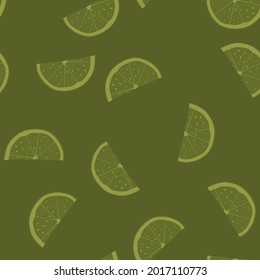 Lemon seamless pattern on a swamp color background. Print for clothes.