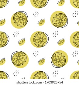 Lemon seamless pattern on white background. Vector illustration.