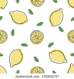 Lemon seamless pattern on white background. Vector illustration.