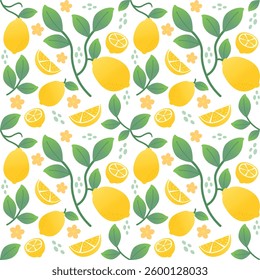 lemon seamless pattern on white background, fruits pattern.