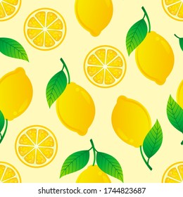 Lemon seamless pattern on yellow background vector illustration.