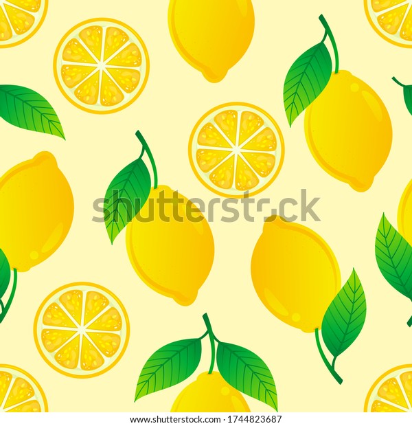 Lemon Seamless Pattern On Yellow Background Stock Vector (Royalty Free ...