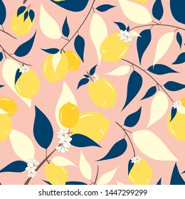 Lemon seamless pattern with pink background