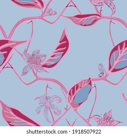 Lemon Seamless Pattern. Psychedelic Citron Motif. Simple Marker Lime. Botanical Illustration.  Modern Hand Drawn Background. Vector Summer Citrus Print. Cerulean Blue, Red and Ultimate Gray
