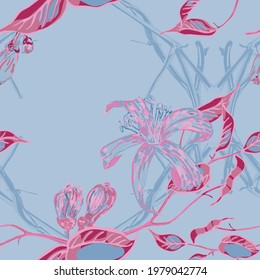 Lemon Seamless Pattern. Psychedelic Citron Motif. Vector Summer Citrus Print. Simple Marker Lime. Botanical Illustration.  Modern Hand Drawn Background. Cerulean Blue, Red and Ultimate Gray