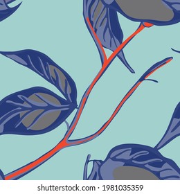 Lemon Seamless Pattern. Psychedelic Citron Motif. Vector Summer Citrus Print. Simple Marker Lime. Botanical Illustration.  Modern Hand Drawn Background. Cerulean Blue, Red and Ultimate Gray