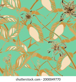 Lemon Seamless Pattern. Psychedelic Citron Motif. Vector Summer Citrus Print.  Modern Hand Drawn Background. Simple Marker Lime. Botanical Illustration. Marigold Yellow and Green Ash