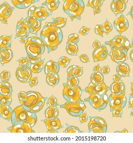 Lemon Seamless Pattern. Psychedelic Citron Motif. Yellow Gold Vector Summer Citrus Print. Simple Marker Lime. Botanical Illustration.  Modern Hand Drawn Background.