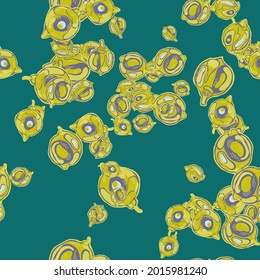 Lemon Seamless Pattern. Psychedelic Citron Motif. Green and Grey Simple Marker Lime. Botanical Illustration.  Modern Hand Drawn Background. Vector Summer Citrus Print.