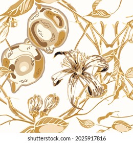 Lemon Seamless Pattern. Psychedelic Citron Motif. Yellow Gold Vector Summer Citrus Print.  Modern Hand Drawn Background. Simple Marker Lime. Botanical Illustration.