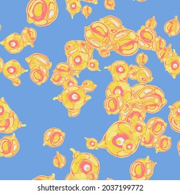 Lemon Seamless Pattern. Psychedelic Citron Motif. Vector Summer Citrus Print.  Modern Hand Drawn Background. Simple Marker Lime. Botanical Illustration. Yellow Gold