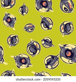 Lemon Seamless Pattern. Psychedelic Citron Motif.  Modern Hand Drawn Background. Green and Grey Simple Marker Lime. Botanical Illustration. Vector Summer Citrus Print.