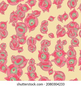 Lemon Seamless Pattern. Psychedelic Citron Motif.  Modern Hand Drawn Background. Simple Marker Lime. Botanical Illustration. Green Ash and Pink Vector Summer Citrus Print.