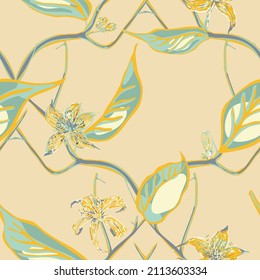 Lemon Seamless Pattern. Psychedelic Citron Motif.  Modern Hand Drawn Background. Simple Marker Lime. Botanical Illustration. Yellow Gold Vector Summer Citrus Print.