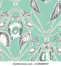Lemon Seamless Pattern. Psychedelic Citron Motif.  Modern Hand Drawn Background. Simple Marker Lime. Botanical Illustration. Vector Summer Citrus Print. Green and Grey