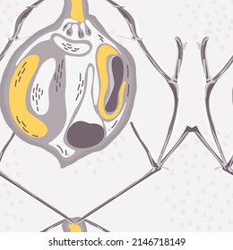 Lemon Seamless Pattern. Psychedelic Citron Motif.  Modern Hand Drawn Background. Vector Summer Citrus Print. Illuminating Yellow and Ultimate Gray Simple Marker Lime. Botanical Illustration.