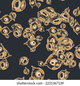 Lemon Seamless Pattern. Psychedelic Citron Motif. Yellow Gold Vector Summer Citrus Print.  Modern Hand Drawn Background. Simple Marker Lime. Botanical Illustration.