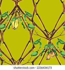 Lemon Seamless Pattern. Psychedelic Citron Motif. Vector Summer Citrus Print. Simple Marker Lime. Botanical Illustration.  Modern Hand Drawn Background. Green, Red and Yellow