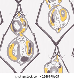 Lemon Seamless Pattern. Psychedelic Citron Motif. Simple Marker Lime. Botanical Illustration. Vector Summer Citrus Print.  Modern Hand Drawn Background. Illuminating Yellow and Ultimate Gray