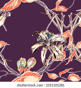 Lemon Seamless Pattern. Psychedelic Citron Motif. Illumination Yellow and Amethyst Purple Simple Marker Lime. Botanical Illustration.  Modern Hand Drawn Background. Vector Summer Citrus Print.