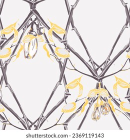 Lemon Seamless Pattern. Psychedelic Citron Motif. Illuminating Yellow and Ultimate Gray Vector Summer Citrus Print. Simple Marker Lime. Botanical Illustration.  Modern Hand Drawn Background.