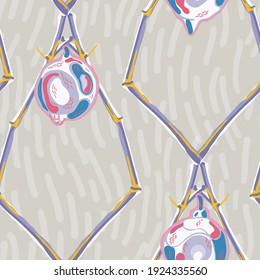 Lemon Seamless Pattern. Simple Marker Lime. Botanical Illustration.  Modern Hand Drawn Background. Blue, Red and Yellow Vector Summer Citrus Print. Psychedelic Citron Motif.