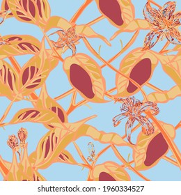 Lemon Seamless Pattern. Simple Marker Lime. Botanical Illustration.  Modern Hand Drawn Background. Psychedelic Citron Motif. Cerulean Blue and Gold Vector Summer Citrus Print.