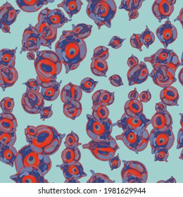 Lemon Seamless Pattern. Simple Marker Lime. Botanical Illustration. Cerulean Blue, Red and Ultimate Gray  Modern Hand Drawn Background. Vector Summer Citrus Print. Psychedelic Citron Motif.