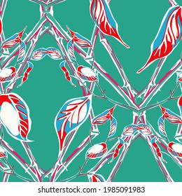 Lemon Seamless Pattern. Simple Marker Lime. Botanical Illustration. Cerulean Blue, Red and Ultimate Gray Psychedelic Citron Motif. Vector Summer Citrus Print.  Modern Hand Drawn Background.