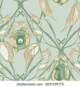 Lemon Seamless Pattern. Simple Marker Lime. Botanical Illustration. Psychedelic Citron Motif. Green and Grey  Modern Hand Drawn Background. Vector Summer Citrus Print.