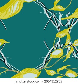 Lemon Seamless Pattern. Simple Marker Lime. Botanical Illustration. Psychedelic Citron Motif. Green and Grey Vector Summer Citrus Print.  Modern Hand Drawn Background.