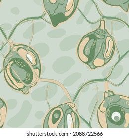 Lemon Seamless Pattern. Simple Marker Lime. Botanical Illustration. Green and Grey  Modern Hand Drawn Background. Vector Summer Citrus Print. Psychedelic Citron Motif.