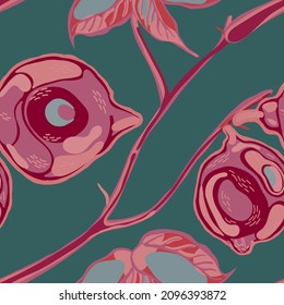 Lemon Seamless Pattern. Simple Marker Lime. Botanical Illustration. Psychedelic Citron Motif.  Modern Hand Drawn Background. Green Ash and Pink Vector Summer Citrus Print.