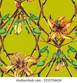 Lemon Seamless Pattern. Simple Marker Lime. Botanical Illustration. Vector Summer Citrus Print.  Modern Hand Drawn Background. Green, Red and Yellow Psychedelic Citron Motif.
