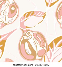 Lemon Seamless Pattern. Simple Marker Lime. Botanical Illustration.  Modern Hand Drawn Background. Vector Summer Citrus Print. Yellow Gold Psychedelic Citron Motif.