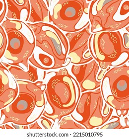 Lemon Seamless Pattern. Simple Marker Lime. Botanical Illustration.  Modern Hand Drawn Background. Red and Grey Psychedelic Citron Motif. Vector Summer Citrus Print.