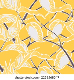 Lemon Seamless Pattern. Simple Marker Lime. Botanical Illustration. Vector Summer Citrus Print. Psychedelic Citron Motif.  Modern Hand Drawn Background. Illuminating Yellow and Ultimate Gray