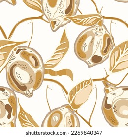 Lemon Seamless Pattern. Simple Marker Lime. Botanical Illustration. Vector Summer Citrus Print. Yellow Gold  Modern Hand Drawn Background. Psychedelic Citron Motif.