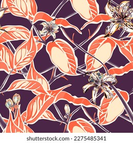 Lemon Seamless Pattern. Simple Marker Lime. Botanical Illustration. Psychedelic Citron Motif.  Modern Hand Drawn Background. Vector Summer Citrus Print. Illumination Yellow and Amethyst Purple