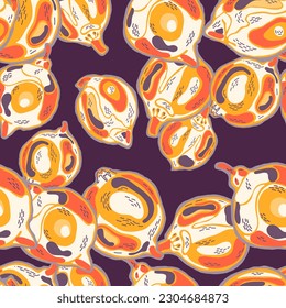 Lemon Seamless Pattern. Simple Marker Lime. Botanical Illustration. Vector Summer Citrus Print. Psychedelic Citron Motif. Illumination Yellow and Amethyst Purple  Modern Hand Drawn Background.