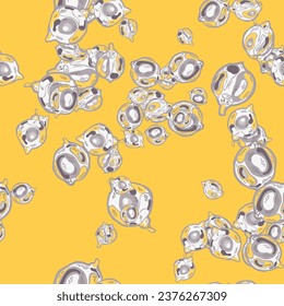 Lemon Seamless Pattern. Simple Marker Lime. Botanical Illustration. Illuminating Yellow and Ultimate Gray  Modern Hand Drawn Background. Vector Summer Citrus Print. Psychedelic Citron Motif.