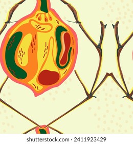 Lemon Seamless Pattern. Simple Marker Lime. Botanical Illustration. Vector Summer Citrus Print. Psychedelic Citron Motif. Green, Red and Yellow  Modern Hand Drawn Background.