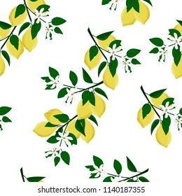 Lemon seamless pattern. Summer floral background. Stock vector