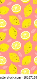 Lemon seamless pattern. Trendy summer background. Vector bright print for fabric or wallpaper.