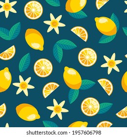 Lemon seamless pattern. Trendy summer background. Vector bright print for fabric or wallpaper.