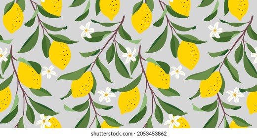 Lemon seamless pattern. Trendy summer background. Vector bright print for fabric or wallpaper.