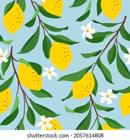 Lemon seamless pattern. Trendy summer background. Vector bright print for fabric or wallpaper.