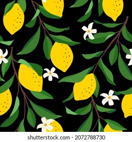 Lemon seamless pattern. Trendy summer background. Vector bright print for fabric or wallpaper.